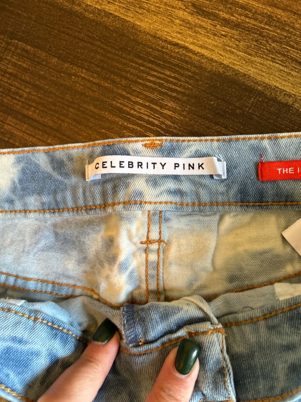 Celebrity Pink Blue and Cream Tie-Dye Denim Shorts